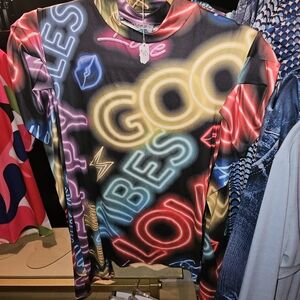 Neon Graphic Long Sleeve Blouse